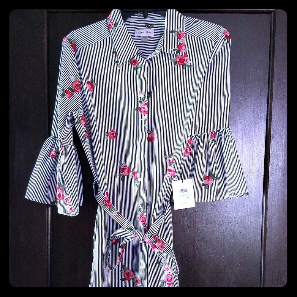 BNWT! Calvin Klein Belted Floral Shirt Dress Sz. 8